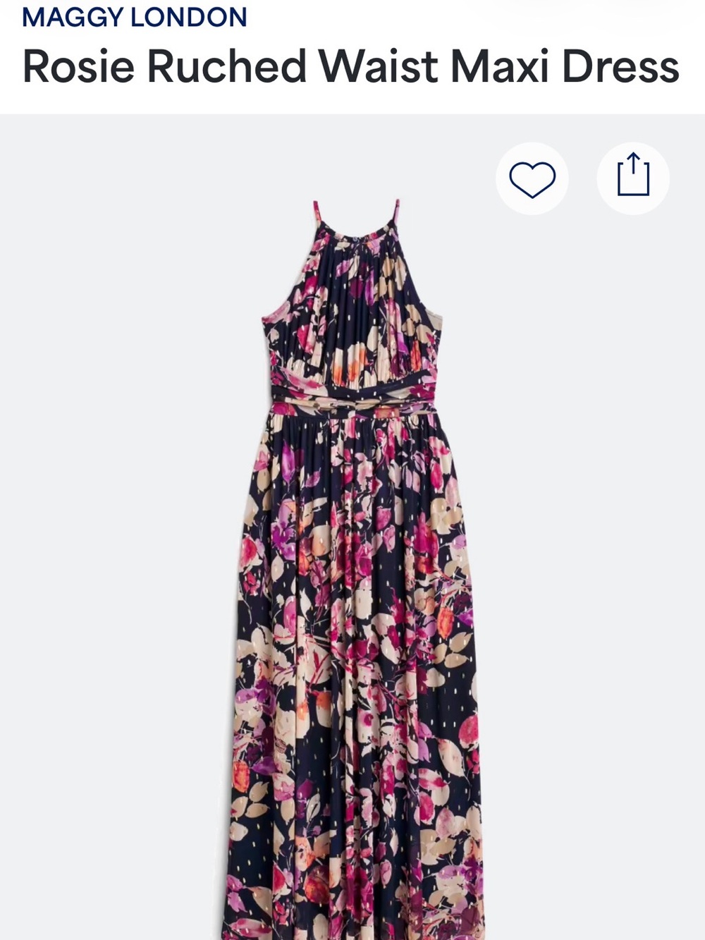 Maggy London Navy Floral Rosie Ruched Waist Maxi Dress